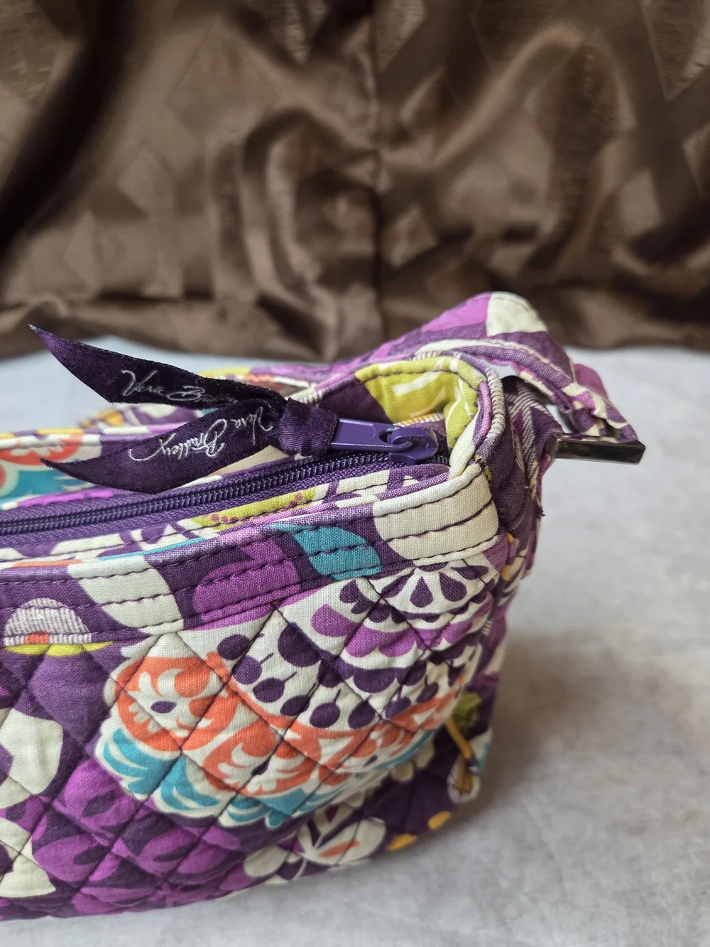 Vera Bradley Purple Quilted Floral Shoulder Bag-Corners Have Wear